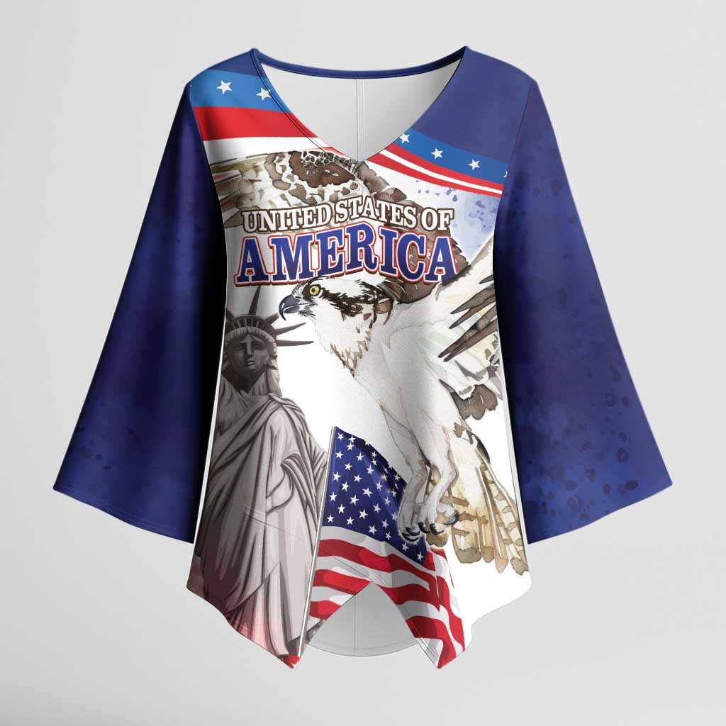 United States 4th Of July Kimono Sleeve Blouse USA Osprey 250 Years Of Freedom