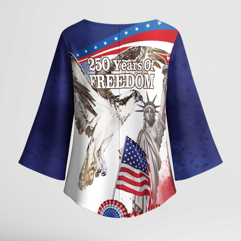 United States 4th Of July Kimono Sleeve Blouse USA Osprey 250 Years Of Freedom