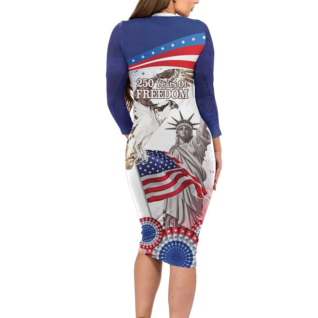 United States 4th Of July Long Sleeve Bodycon Dress USA Osprey 250 Years Of Freedom