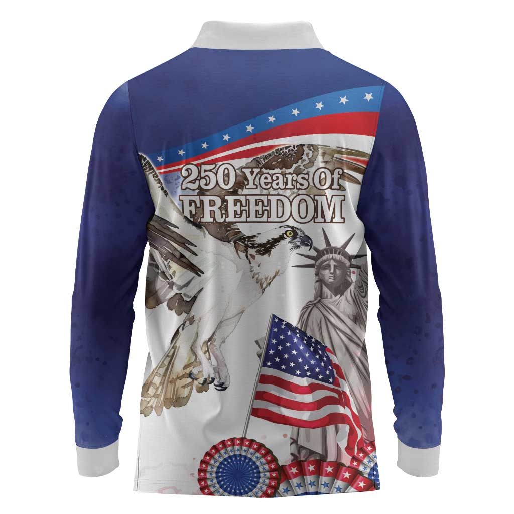 United States 4th Of July Long Sleeve Polo Shirt USA Osprey 250 Years Of Freedom