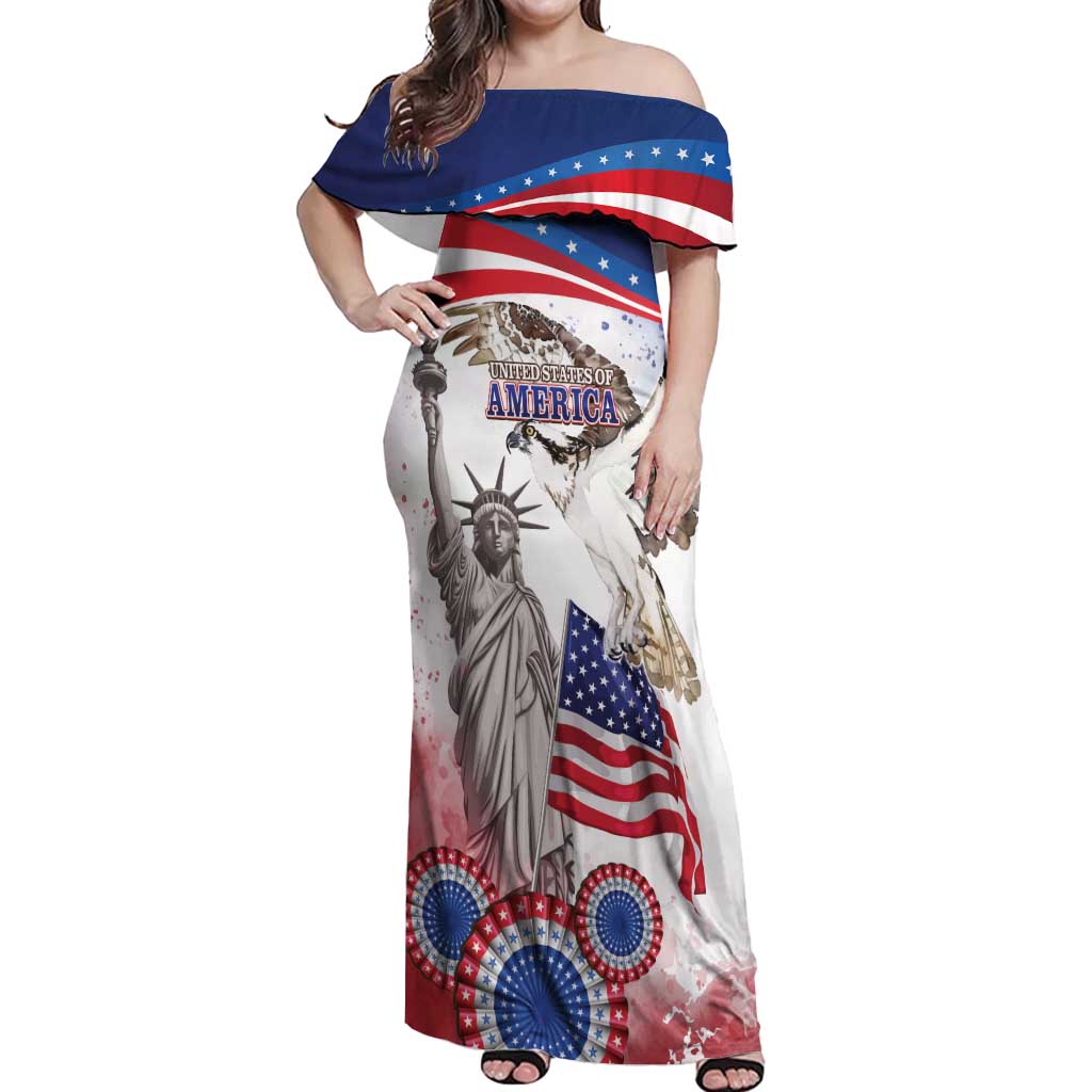 United States 4th Of July Off Shoulder Maxi Dress USA Osprey 250 Years Of Freedom