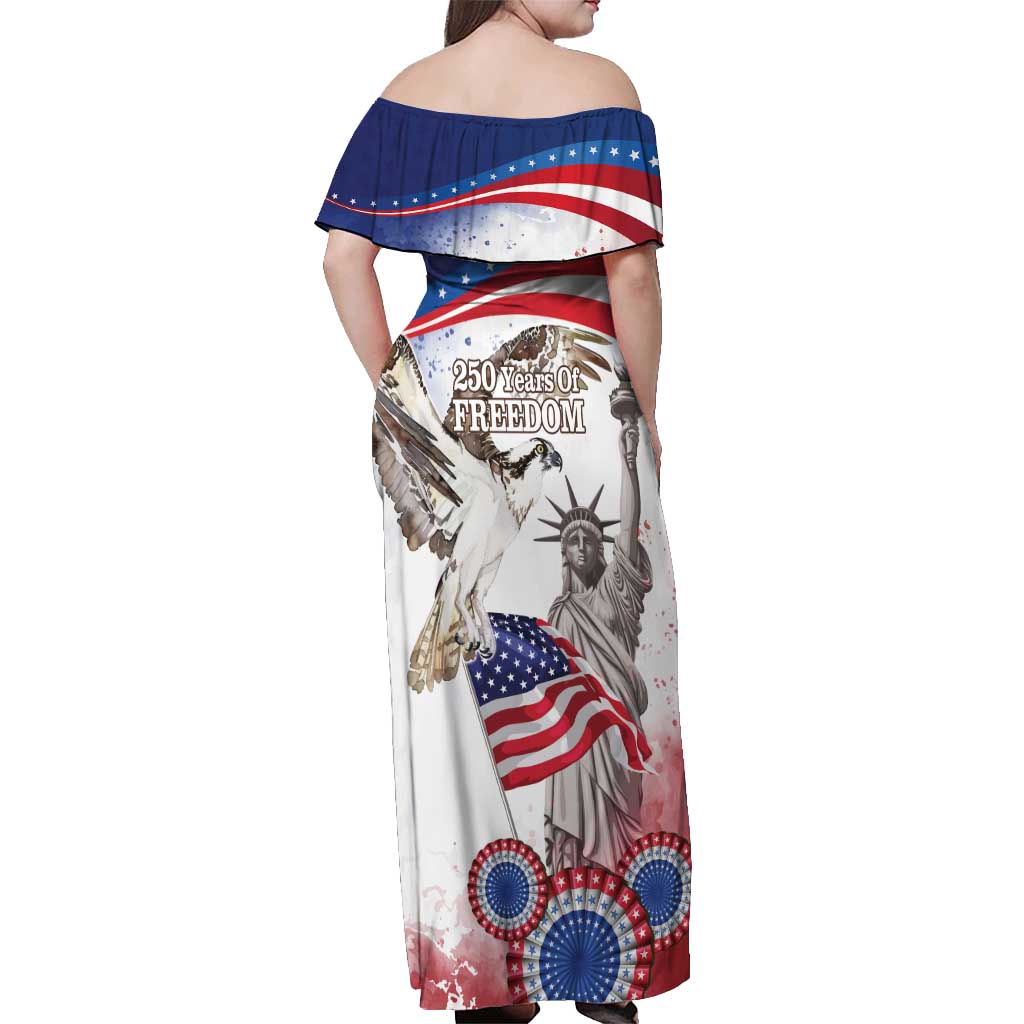 United States 4th Of July Off Shoulder Maxi Dress USA Osprey 250 Years Of Freedom