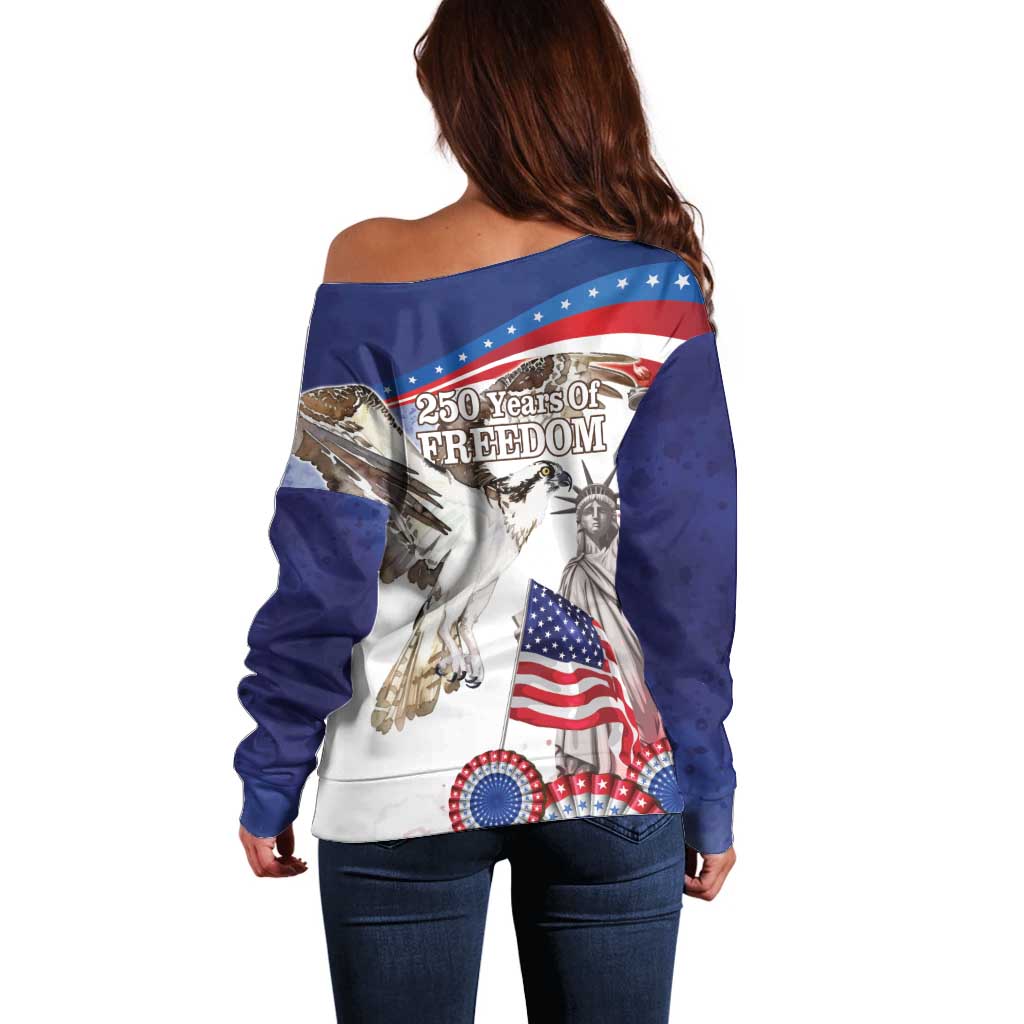 United States 4th Of July Off Shoulder Sweater USA Osprey 250 Years Of Freedom
