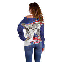 United States 4th Of July Off Shoulder Sweater USA Osprey 250 Years Of Freedom