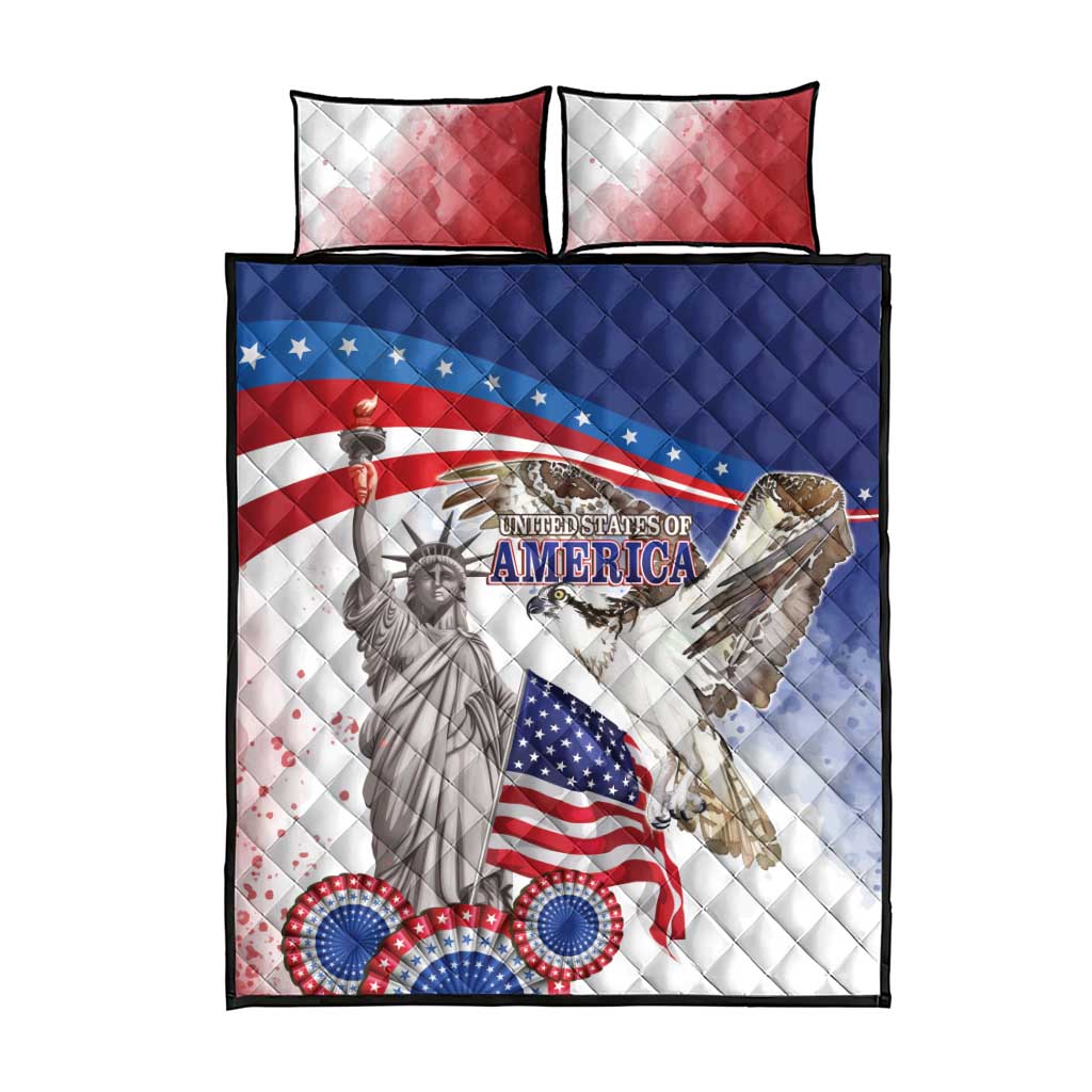 United States 4th Of July Quilt Bed Set USA Osprey 250 Years Of Freedom