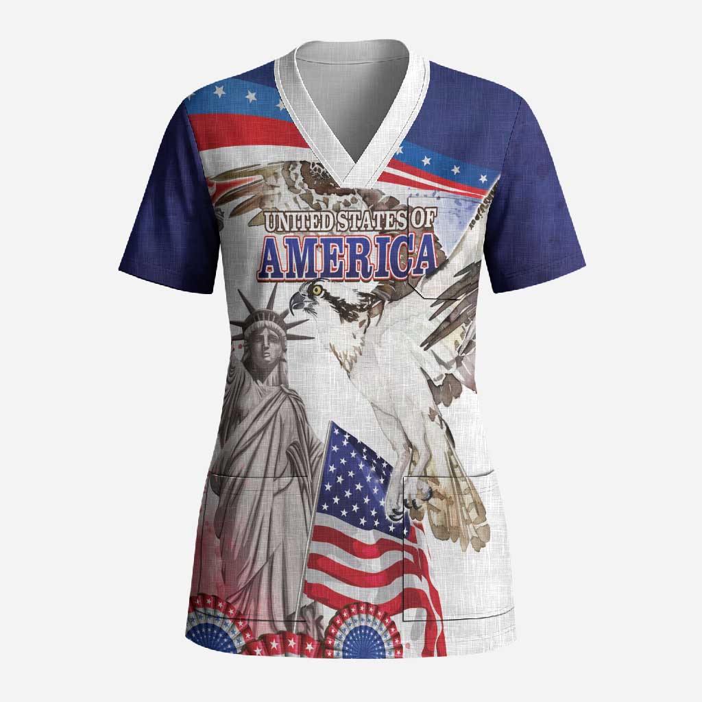 United States 4th Of July Scrub Top USA Osprey 250 Years Of Freedom