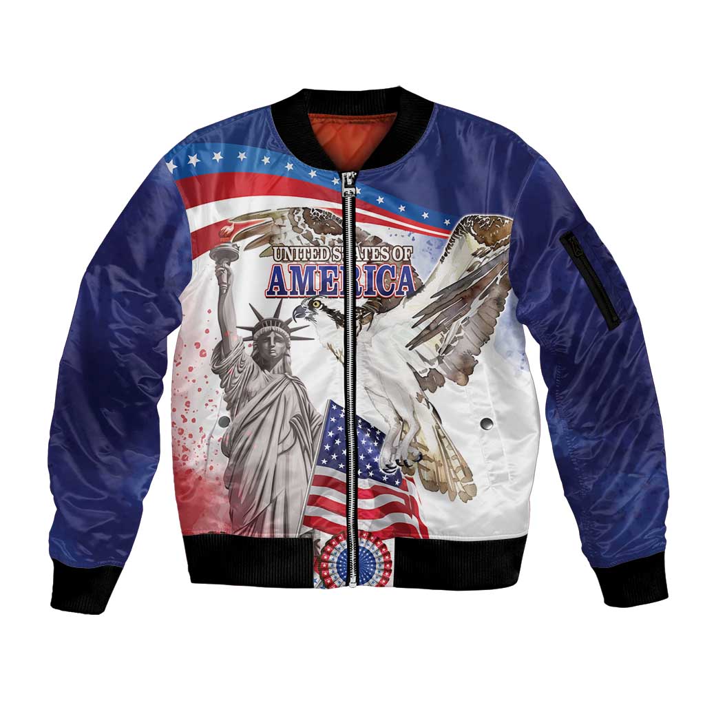 United States 4th Of July Sleeve Zip Bomber Jacket USA Osprey 250 Years Of Freedom