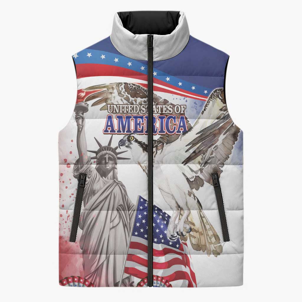 United States 4th Of July Sleeveless Puffer Jacket USA Osprey 250 Years Of Freedom