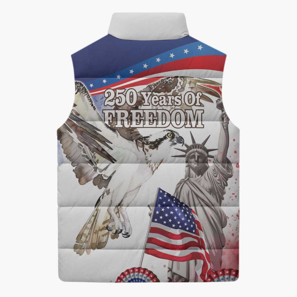 United States 4th Of July Sleeveless Puffer Jacket USA Osprey 250 Years Of Freedom