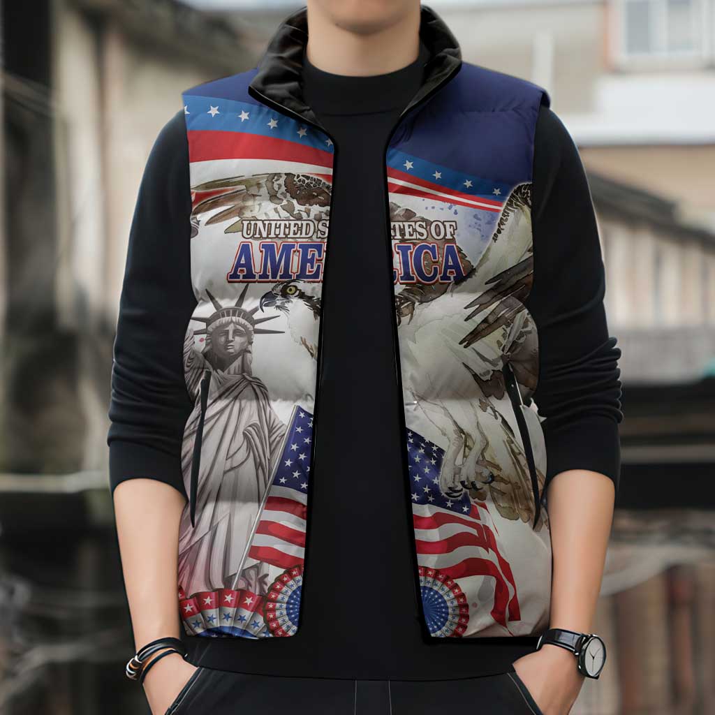United States 4th Of July Sleeveless Puffer Jacket USA Osprey 250 Years Of Freedom
