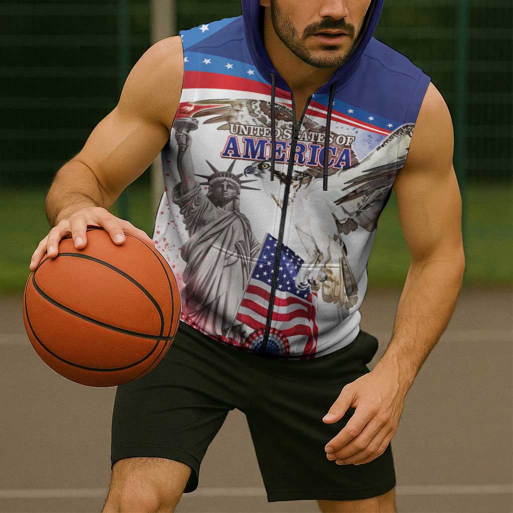 United States 4th Of July Sleeveless Zip Hoodie USA Osprey 250 Years Of Freedom