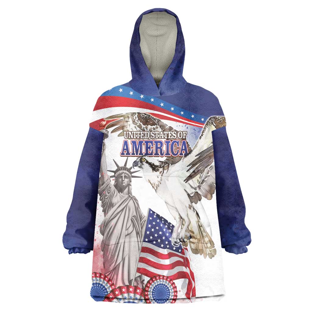 United States 4th Of July Wearable Blanket Hoodie USA Osprey 250 Years Of Freedom