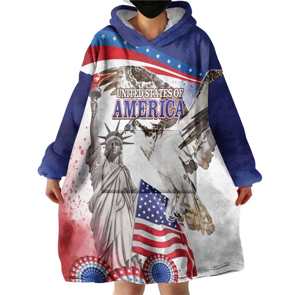 United States 4th Of July Wearable Blanket Hoodie USA Osprey 250 Years Of Freedom