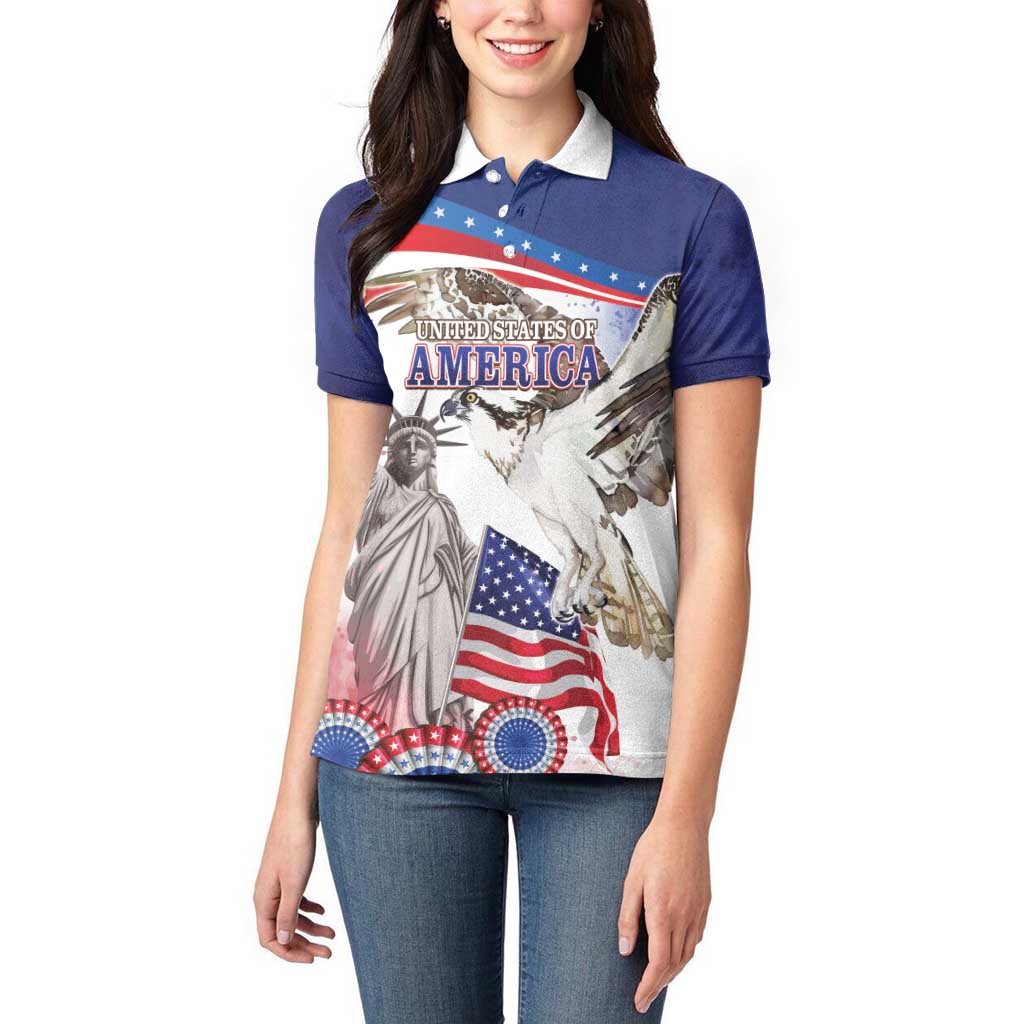 United States 4th Of July Women Polo Shirt USA Osprey 250 Years Of Freedom