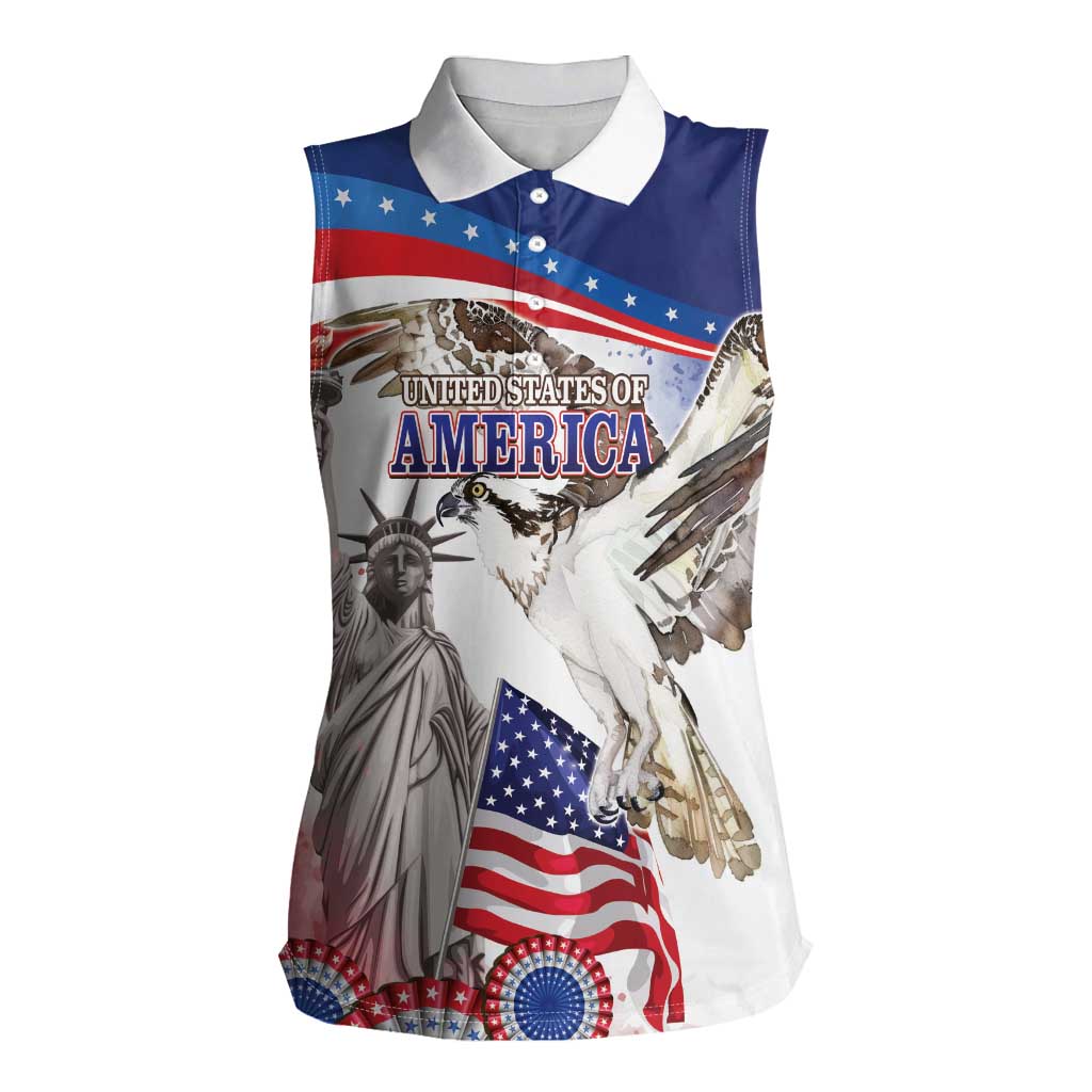 United States 4th Of July Women Sleeveless Polo Shirt USA Osprey 250 Years Of Freedom