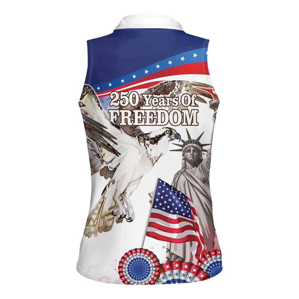 United States 4th Of July Women Sleeveless Polo Shirt USA Osprey 250 Years Of Freedom