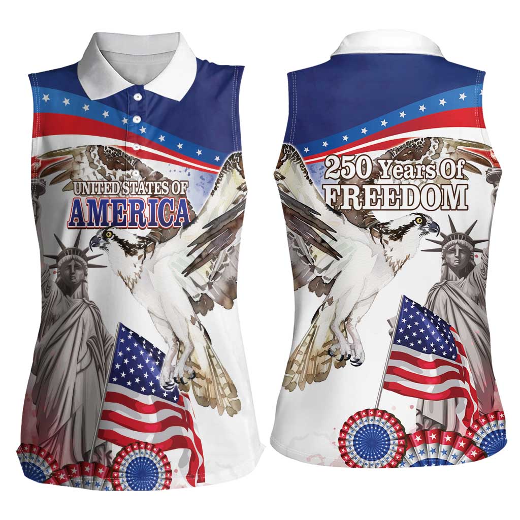 United States 4th Of July Women Sleeveless Polo Shirt USA Osprey 250 Years Of Freedom