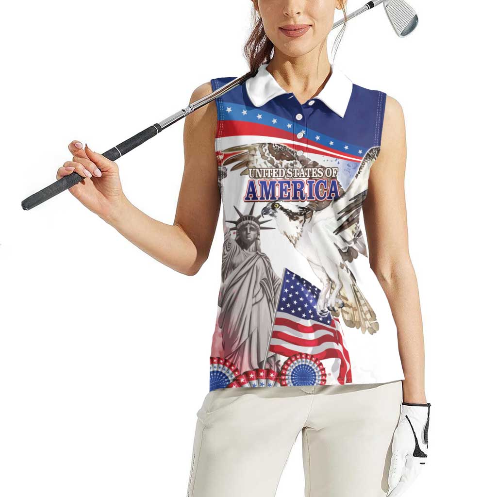 United States 4th Of July Women Sleeveless Polo Shirt USA Osprey 250 Years Of Freedom