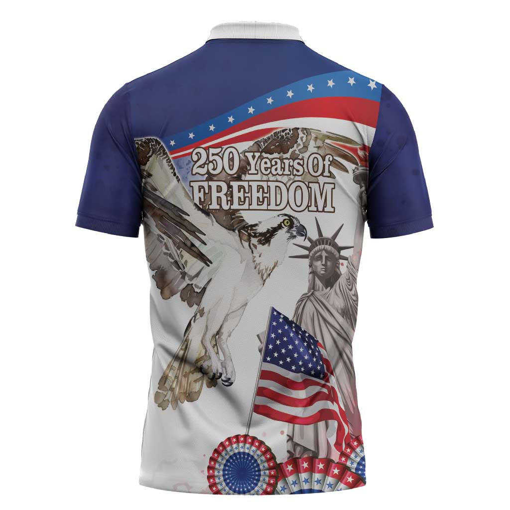 United States 4th Of July Zipper Polo Shirt USA Osprey 250 Years Of Freedom