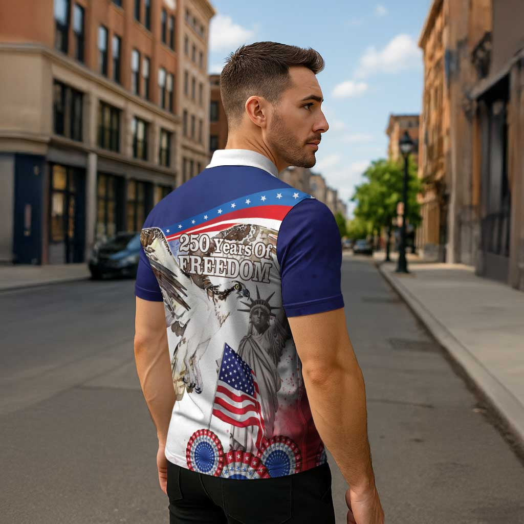 United States 4th Of July Zipper Polo Shirt USA Osprey 250 Years Of Freedom