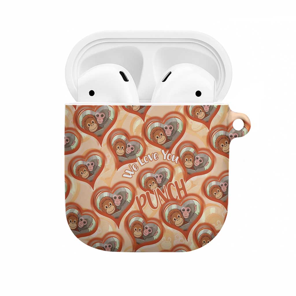 Punch The Monkey AirPods Case We Love You Seamless Heart Style Orange