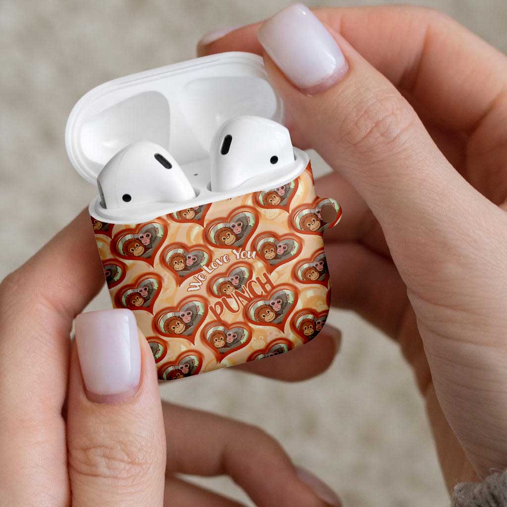 Punch The Monkey AirPods Case We Love You Seamless Heart Style Orange