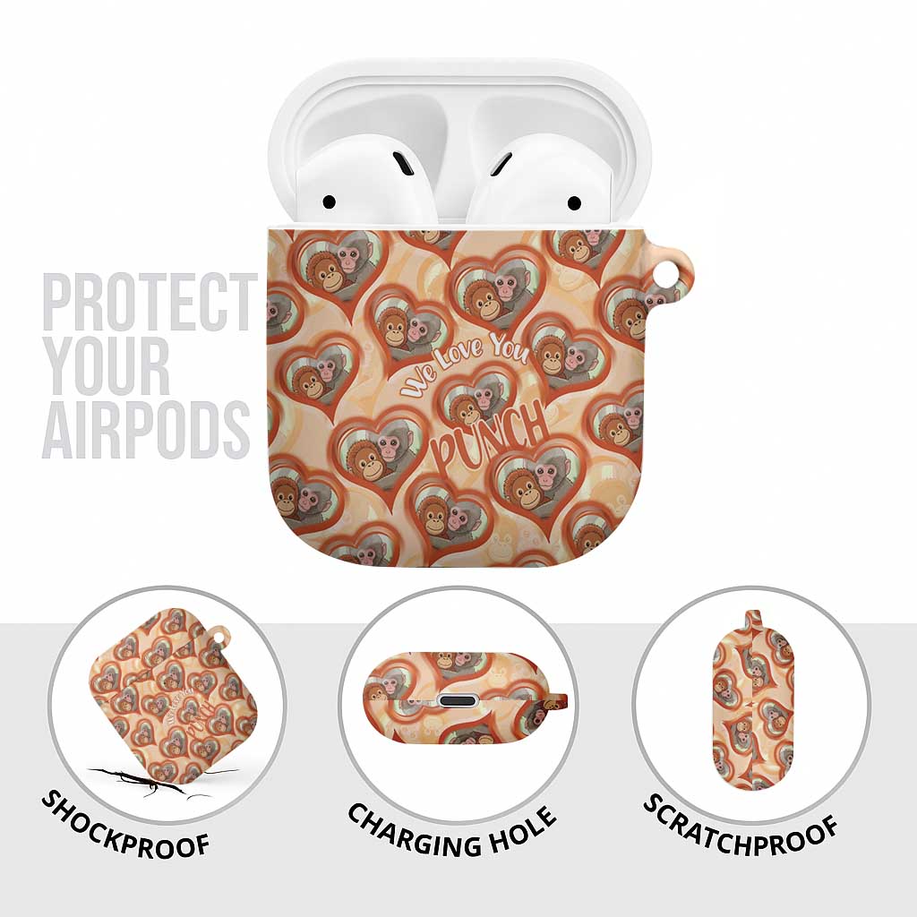 Punch The Monkey AirPods Case We Love You Seamless Heart Style Orange
