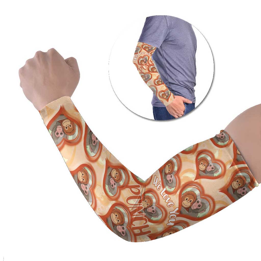 Punch The Monkey Arm Sleeves We Love You Seamless Heart Style Orange