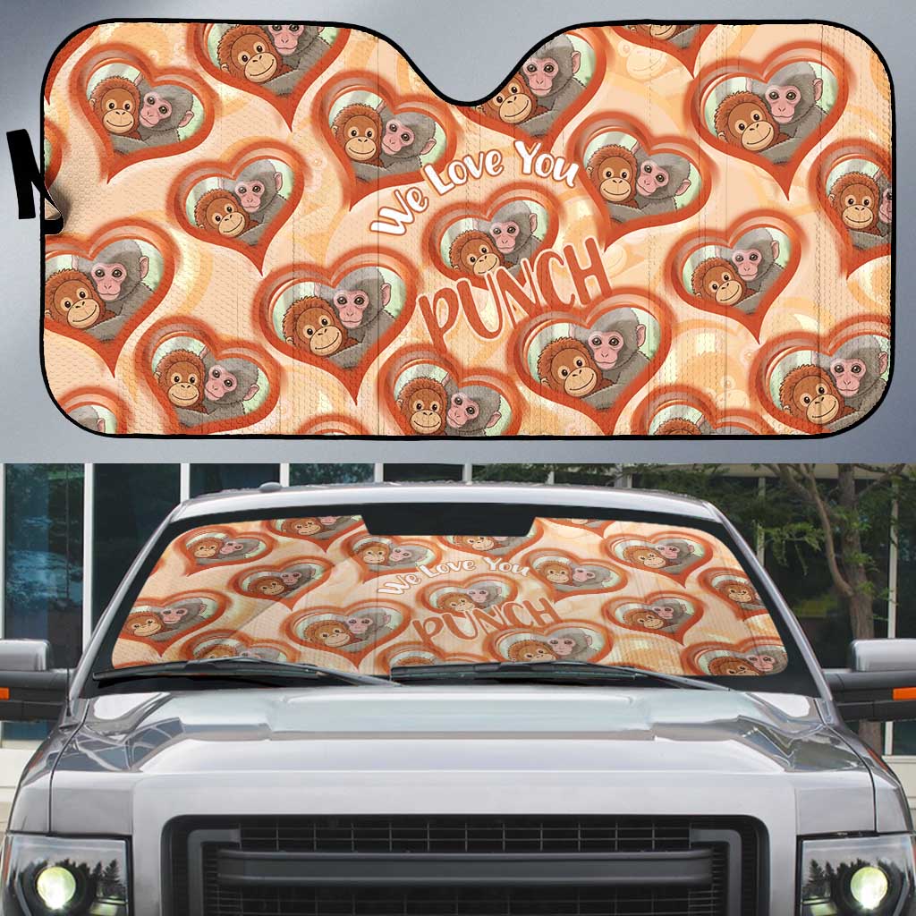Punch The Monkey Auto Sun Shade We Love You Seamless Heart Style Orange