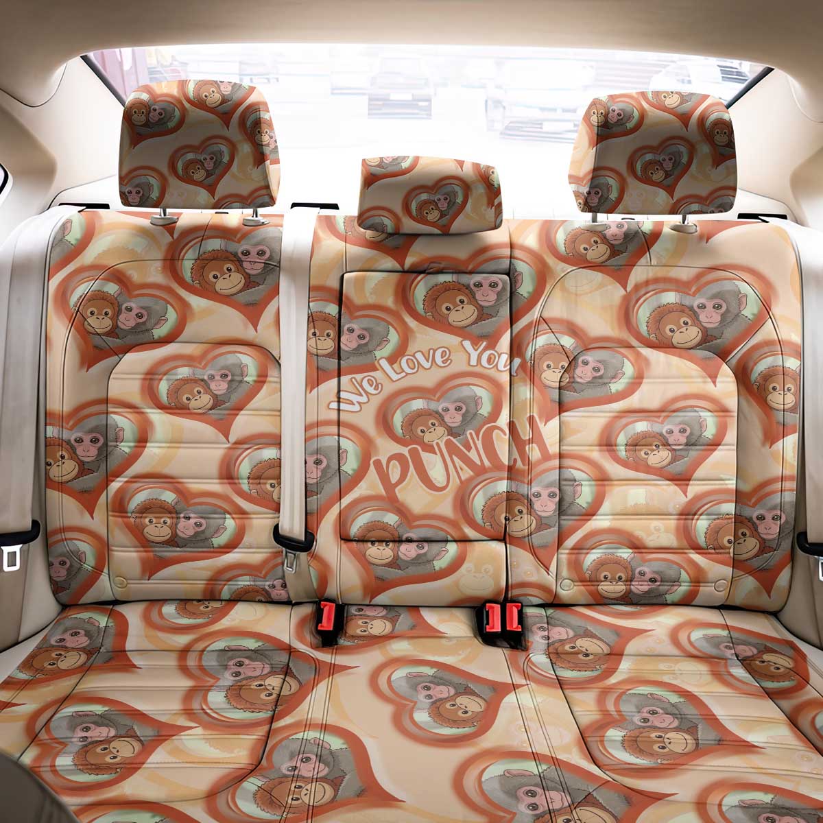Punch The Monkey Back Car Seat Cover We Love You Seamless Heart Style Orange