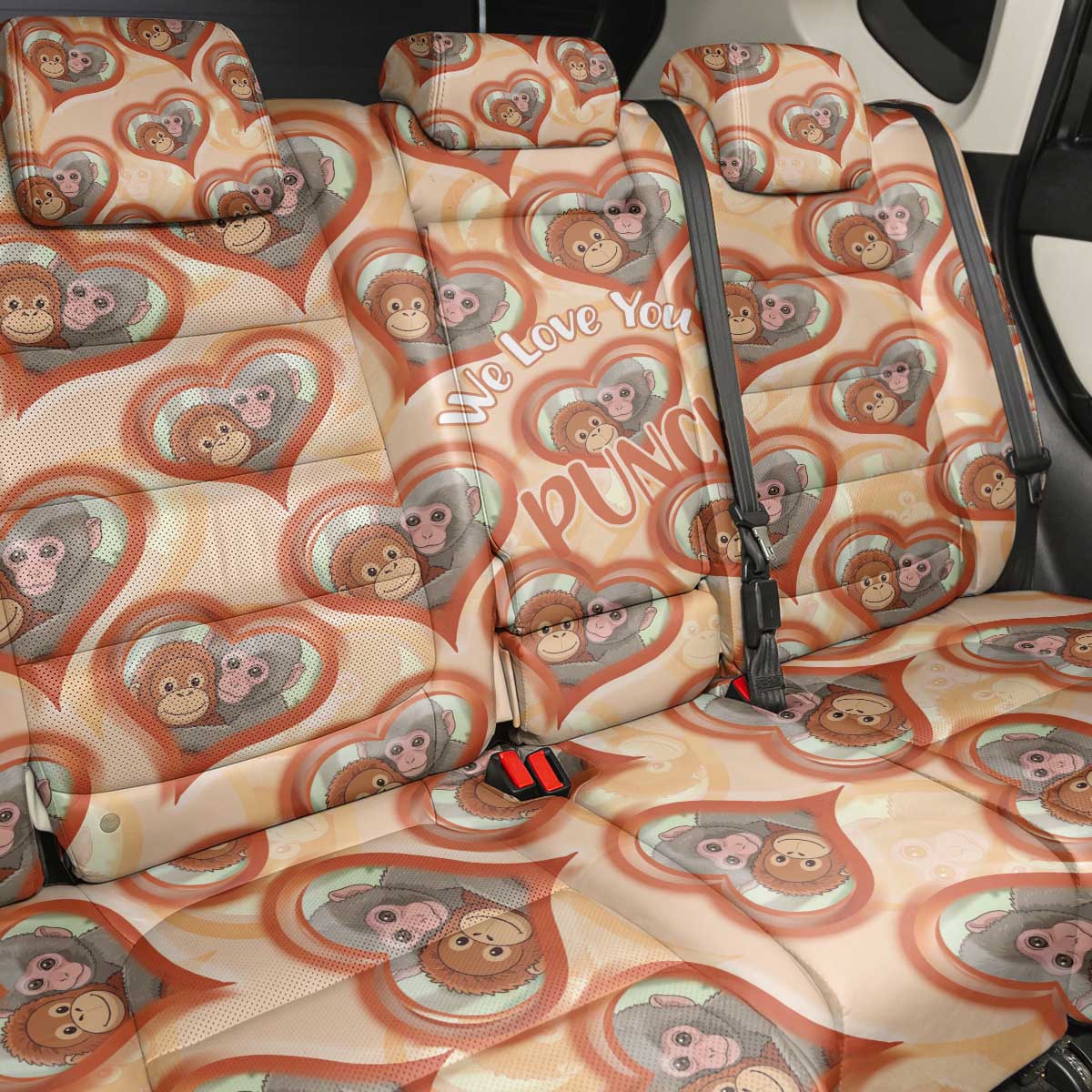 Punch The Monkey Back Car Seat Cover We Love You Seamless Heart Style Orange