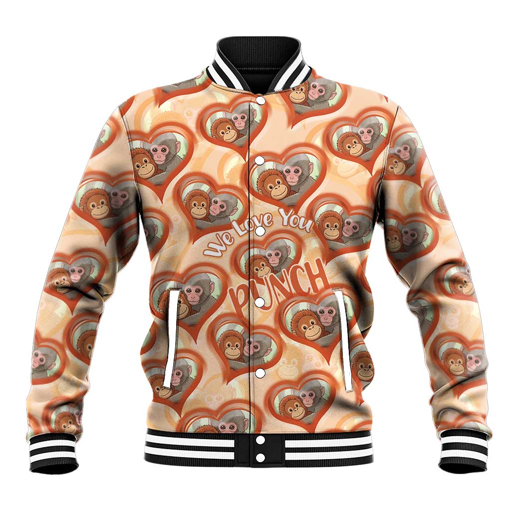 Punch The Monkey Baseball Jacket We Love You Seamless Heart Style Orange