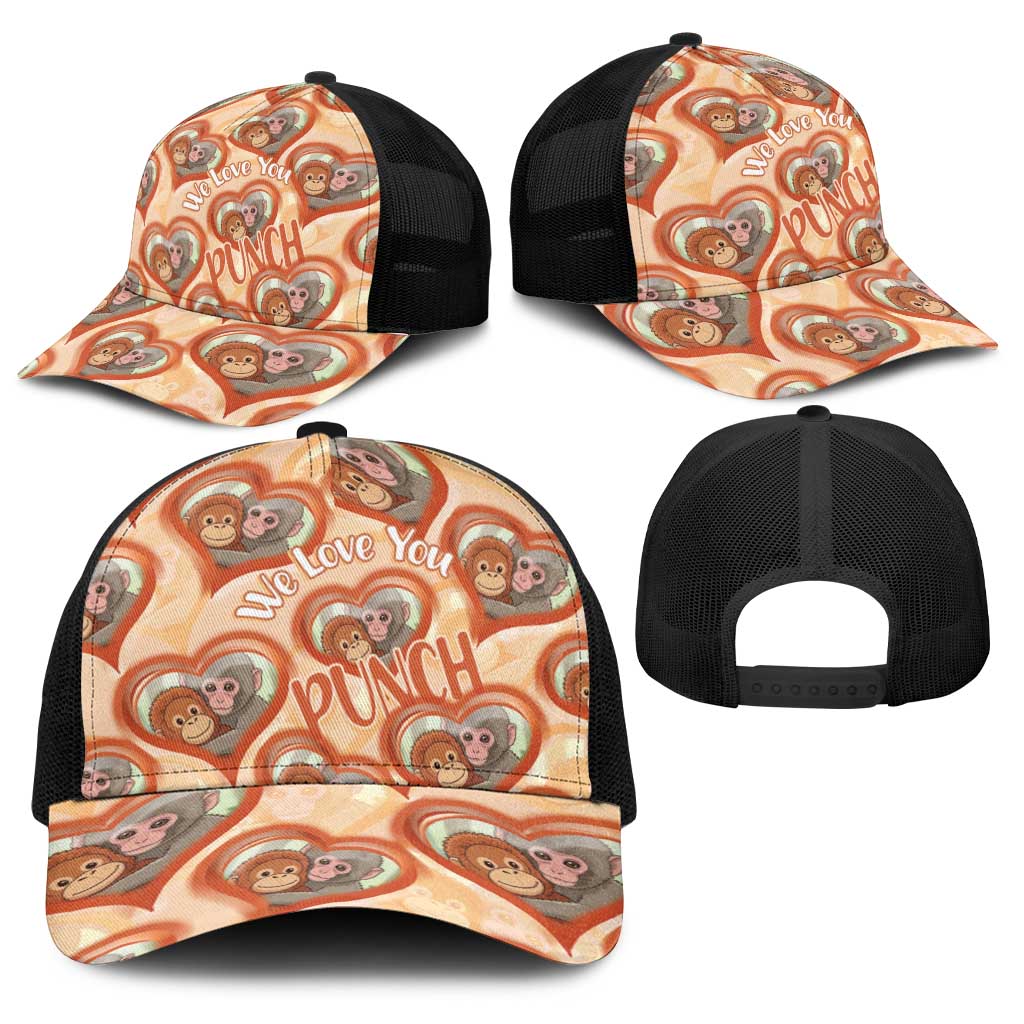Punch The Monkey Baseball Net Cap We Love You Seamless Heart Style Orange