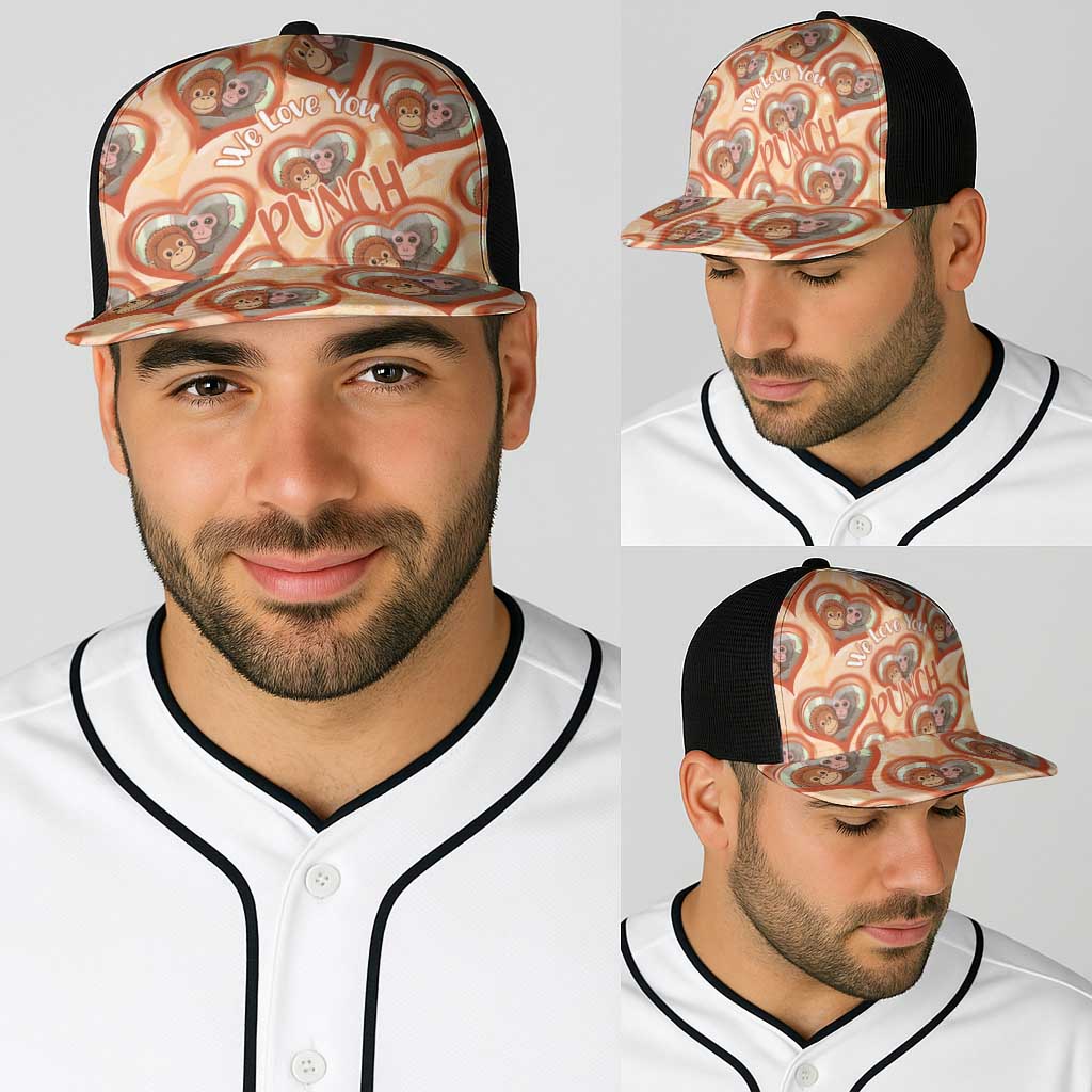 Punch The Monkey Baseball Net Cap We Love You Seamless Heart Style Orange