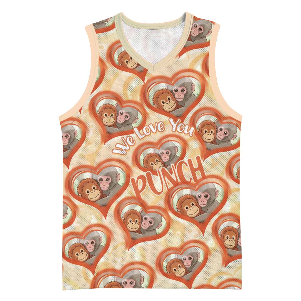 Punch The Monkey Basketball Jersey We Love You Seamless Heart Style Orange