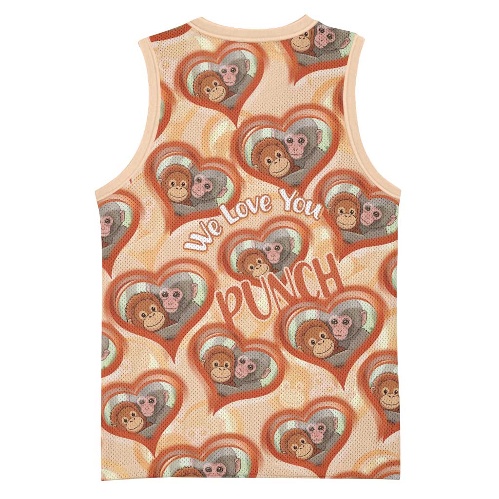 Punch The Monkey Basketball Jersey We Love You Seamless Heart Style Orange
