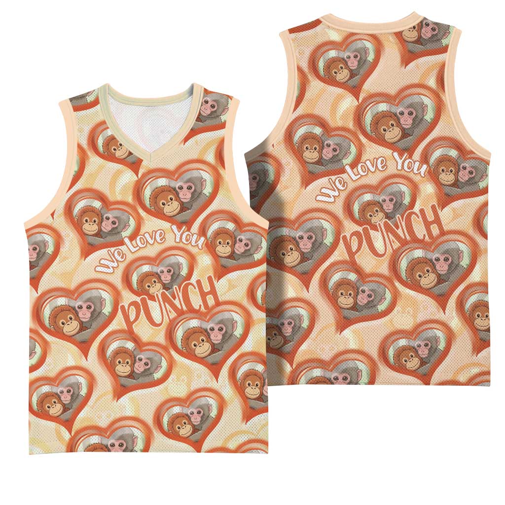 Punch The Monkey Basketball Jersey We Love You Seamless Heart Style Orange