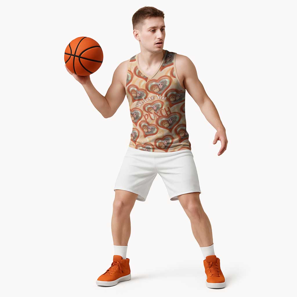 Punch The Monkey Basketball Jersey We Love You Seamless Heart Style Orange