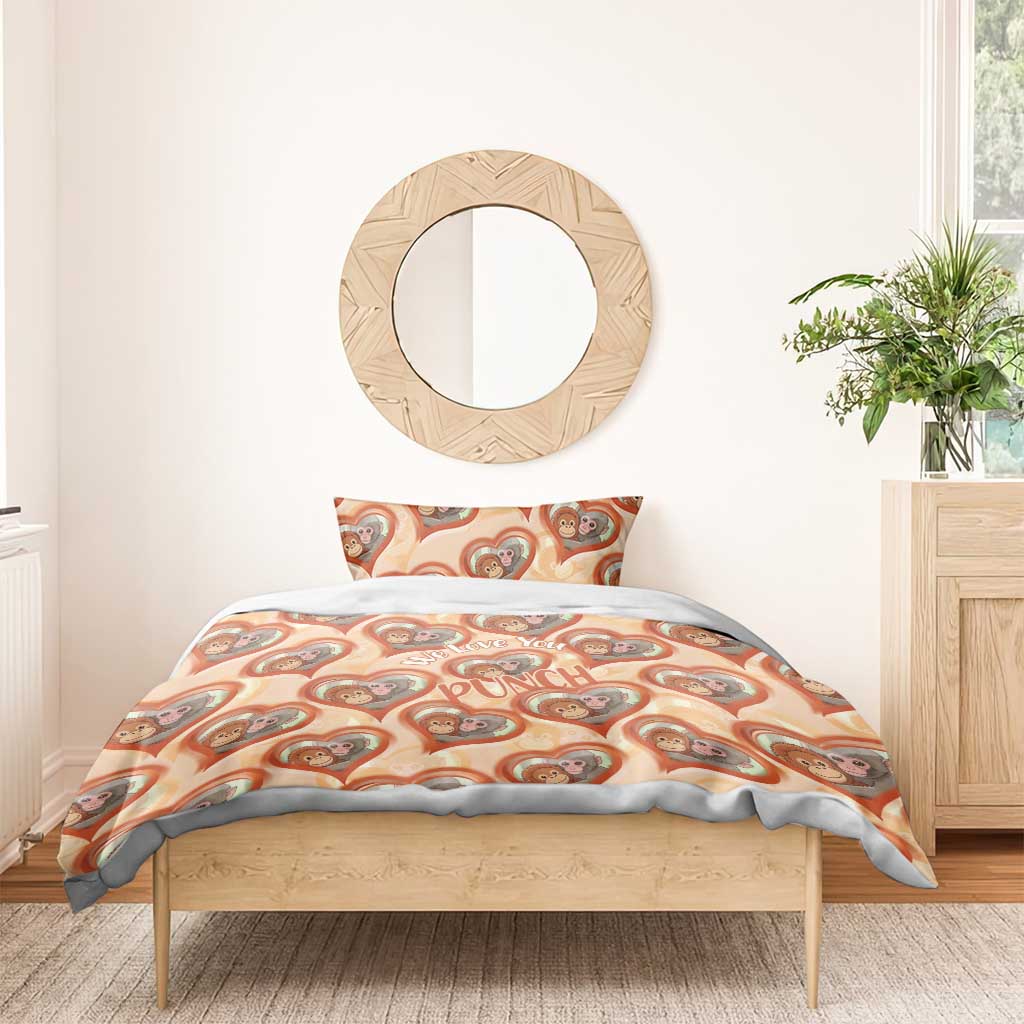 Punch The Monkey Bedding Set We Love You Seamless Heart Style Orange