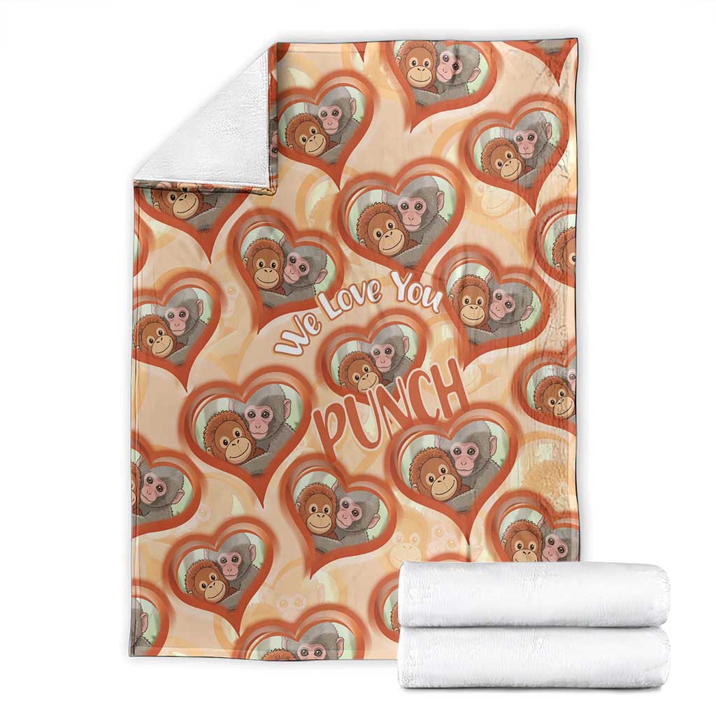 Punch The Monkey Blanket We Love You Seamless Heart Style Orange