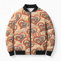 Punch The Monkey Bomber Puffer Jacket We Love You Seamless Heart Style Orange