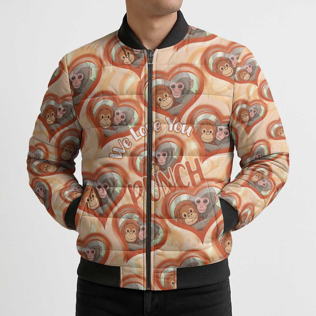 Punch The Monkey Bomber Puffer Jacket We Love You Seamless Heart Style Orange