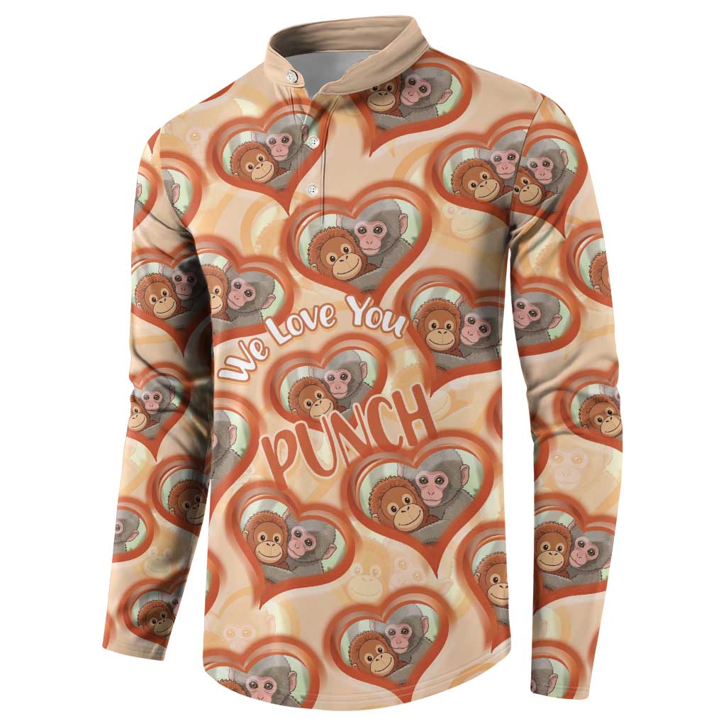 Punch The Monkey Button Sweatshirt We Love You Seamless Heart Style Orange