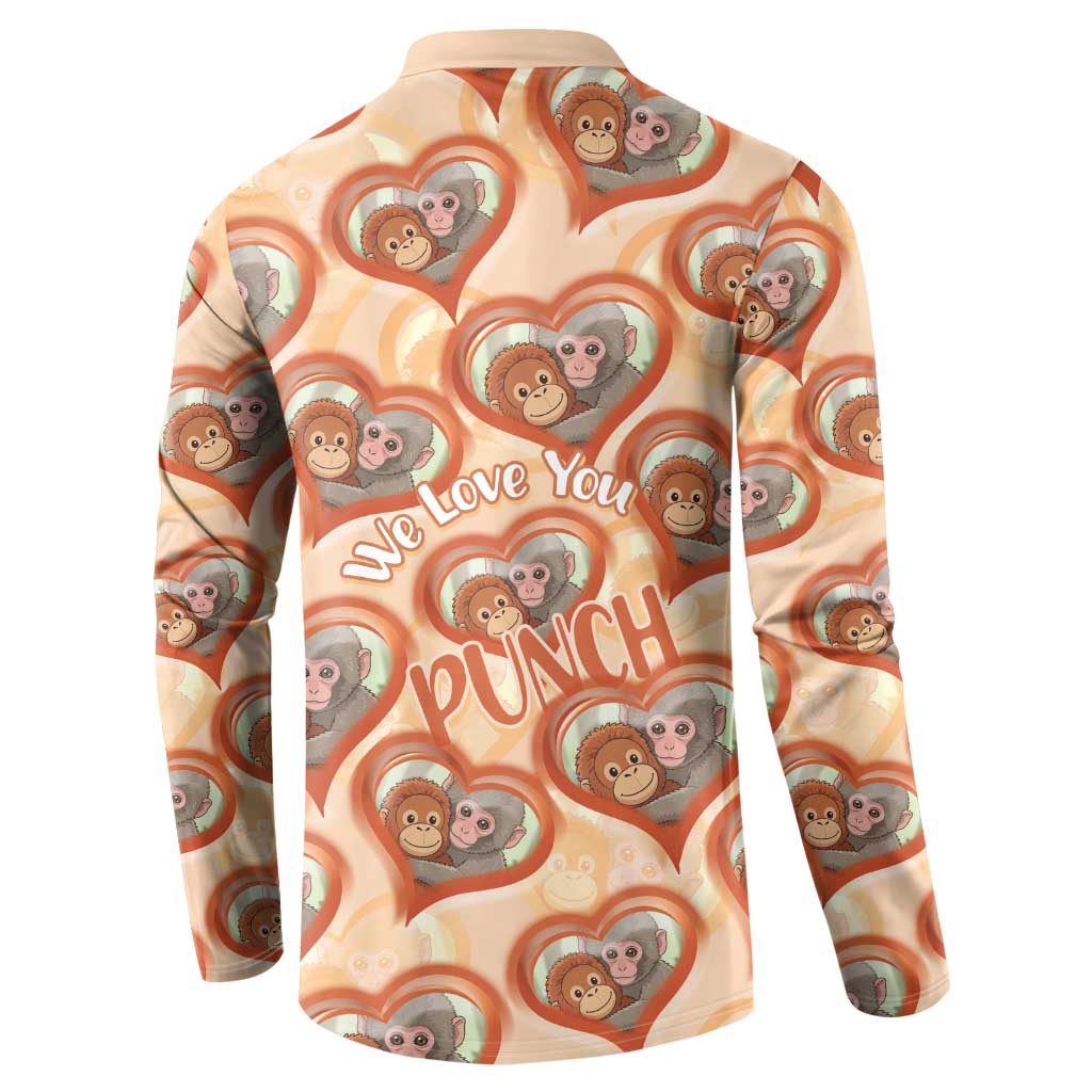Punch The Monkey Button Sweatshirt We Love You Seamless Heart Style Orange