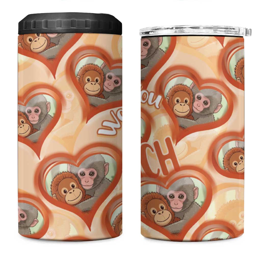 Punch The Monkey 4 in 1 Can Cooler Tumbler We Love You Seamless Heart Style Orange