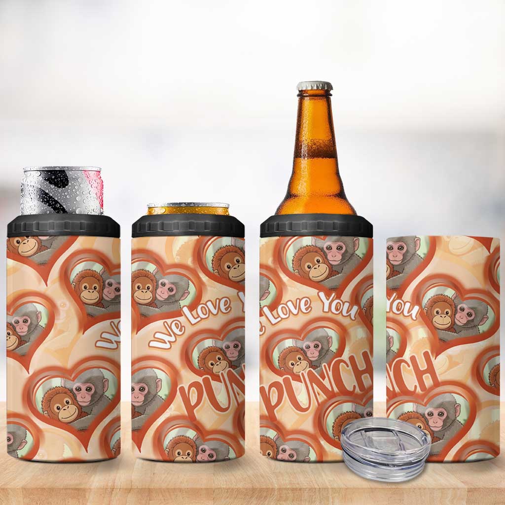 Punch The Monkey 4 in 1 Can Cooler Tumbler We Love You Seamless Heart Style Orange