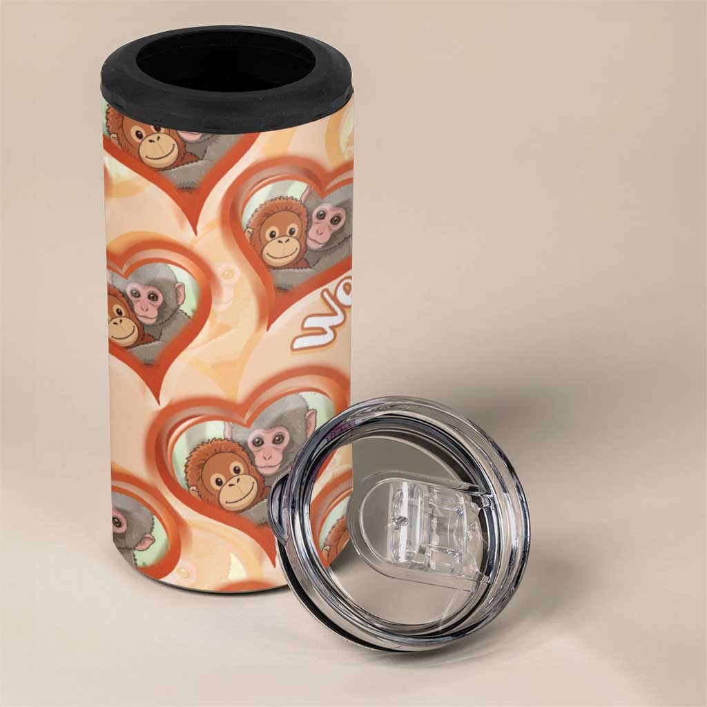 Punch The Monkey 4 in 1 Can Cooler Tumbler We Love You Seamless Heart Style Orange