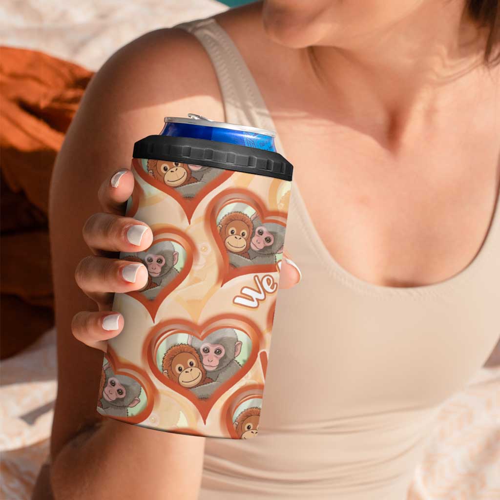 Punch The Monkey 4 in 1 Can Cooler Tumbler We Love You Seamless Heart Style Orange