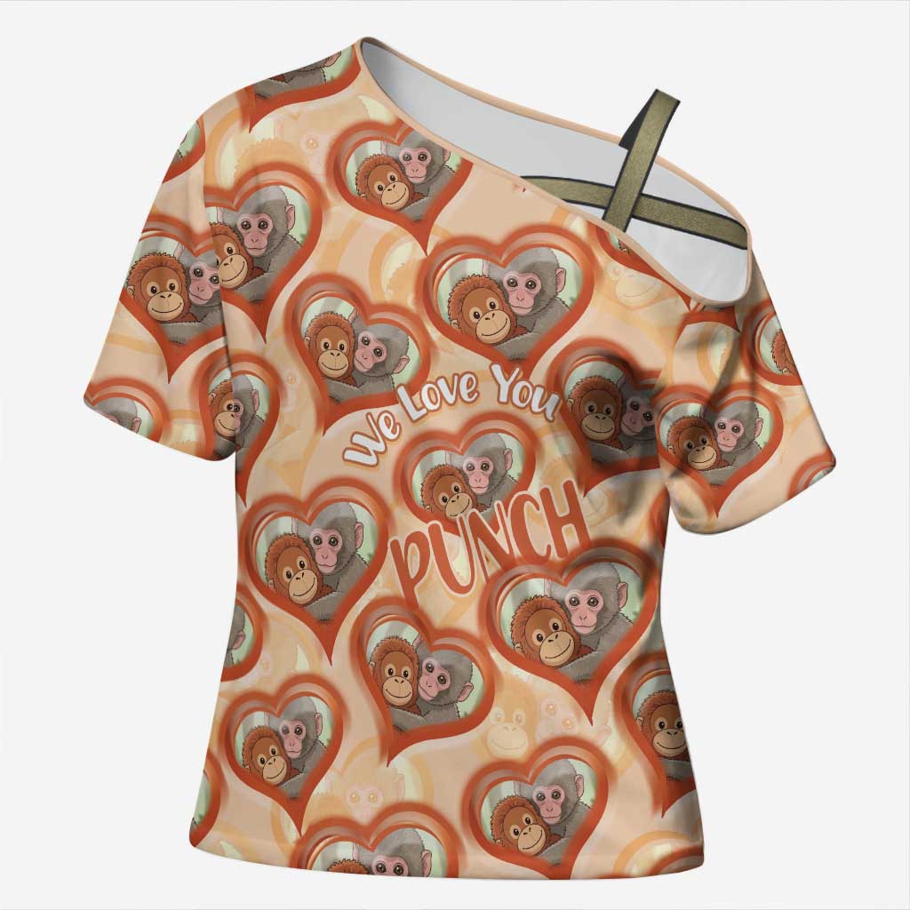 Punch The Monkey Cross Shoulder Shirt We Love You Seamless Heart Style Orange