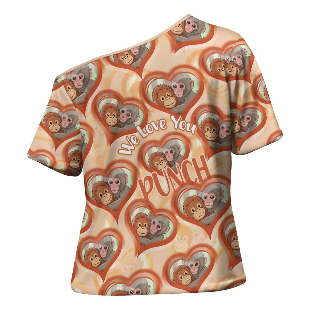 Punch The Monkey Cross Shoulder Shirt We Love You Seamless Heart Style Orange